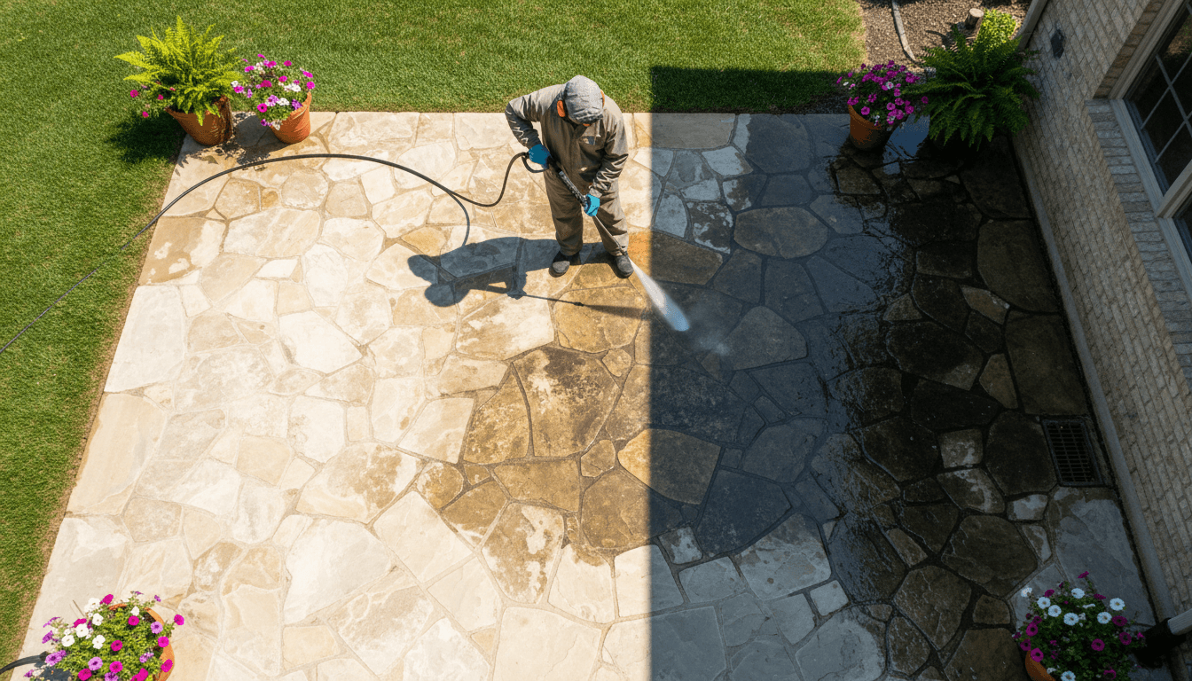 Patio cleaning before and after